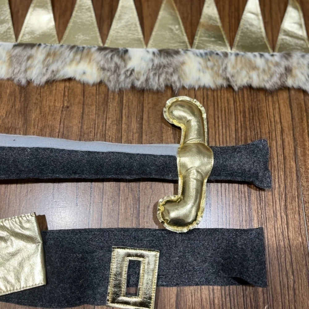 NEW Oh Baby! Crown Sword Belt Kid Toddler Felt Faux Fur Gold Grey Cream Costume